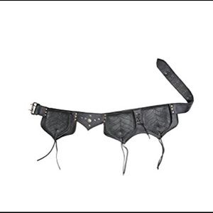 Boho black leather festival waist bag/fanny pack